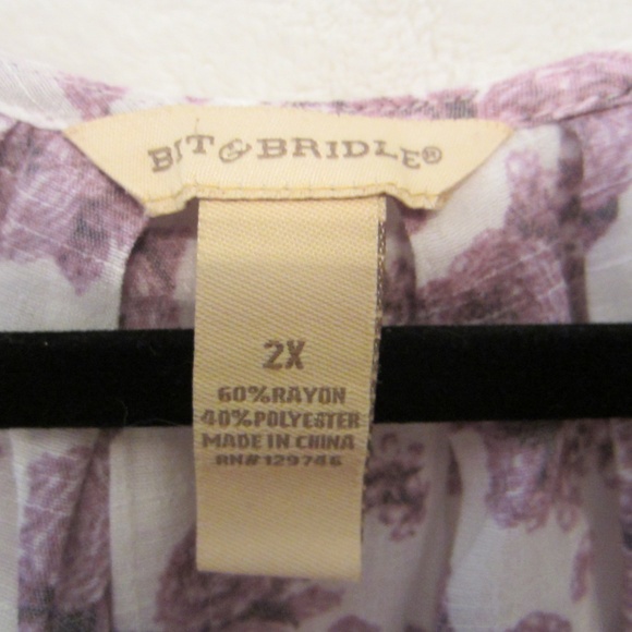 Bit & Bridle Purple/White Boat Neck Short Sleeve Women's 2X Blouse - Picture 3 of 3